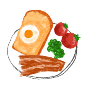 Toast egg tomatoes broccoli bacon